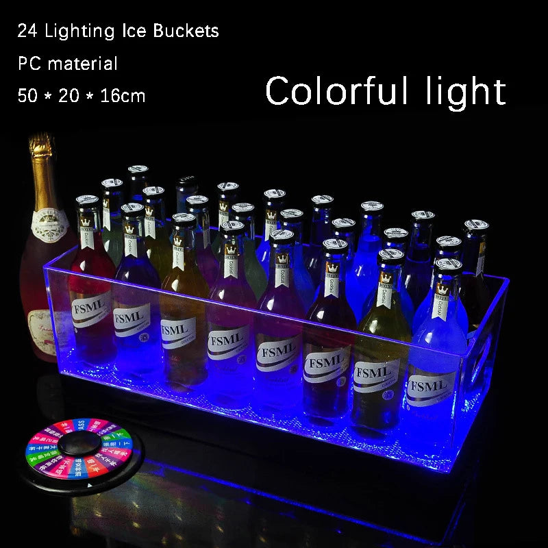 12-24 Capacity Transparent Acrylic PC Material LED White / Colorful KTV Bar Champagne Cocktail Ice Bucket Beer Plastic Wine Box