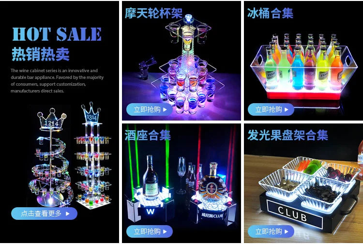 12-24 Capacity Transparent Acrylic PC Material LED White / Colorful KTV Bar Champagne Cocktail Ice Bucket Beer Plastic Wine Box