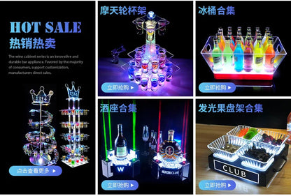 12-24 Capacity Transparent Acrylic PC Material LED White / Colorful KTV Bar Champagne Cocktail Ice Bucket Beer Plastic Wine Box