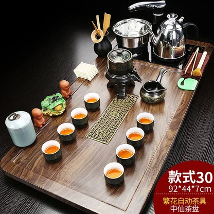 Solid Wood Tea Tray Purple Sand Kung Fu Tea Set Home  Induction Cooker Drinkware Tazas De Te Coffeeware Teawar