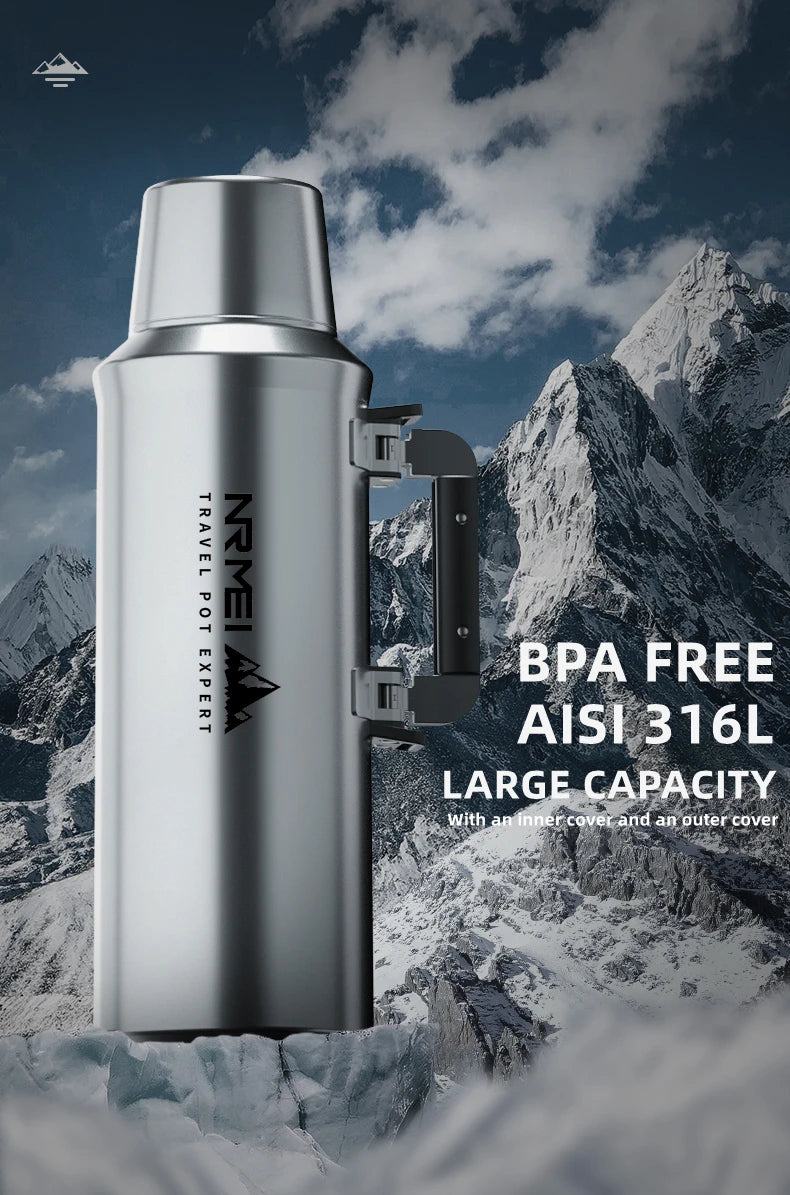 Stainless Steel Thermos Bottle, Vacuum Flask, Large Capacity, Outdoor Portable Thermal Jug, Insulated Water Bottle, 3.0L, 4.0L