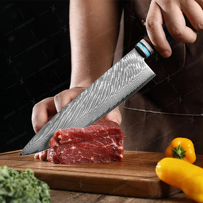 1-10pcs Japanese Santoku Knife Sharp Meat Cleaver Damascus Kitchen Knives Set Meat Cutting Chef Knife Fruit Knife Cooking Tools