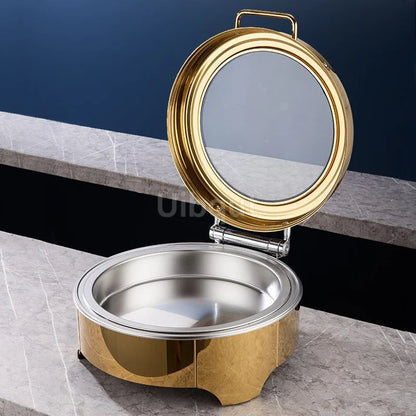 6L9L ellipse Food Warmer Stove Round Flip-Top Visual Buffet Stove Restaurant Stainless Steel Self-Service Tableware chafing dish