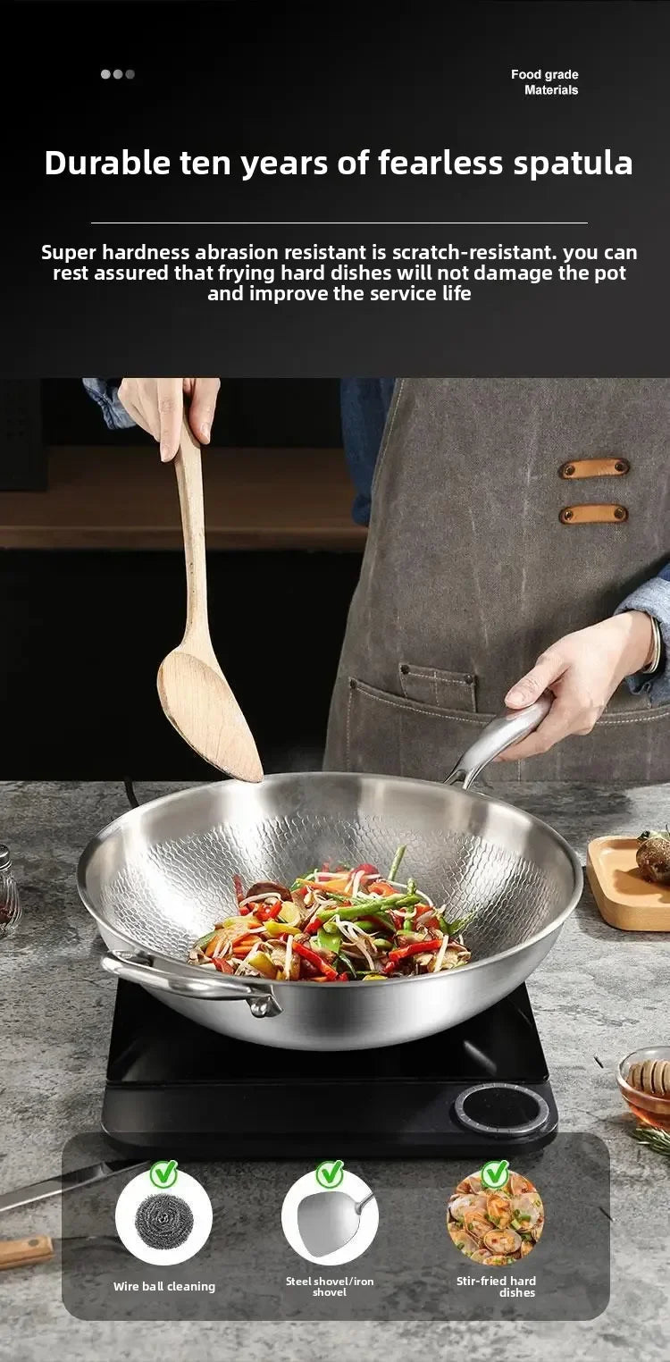 Titanium Wok Uncoated Titanium Wok Household Flat Bottom Non-stick Wok