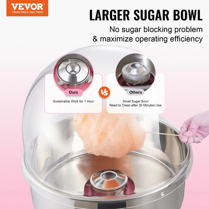 SucceBuy Electric Cotton Candy Machine 1000W Candy Floss Maker Commercial Cotton Candy Machine Stainless Steel Bowl Sugar Scoop