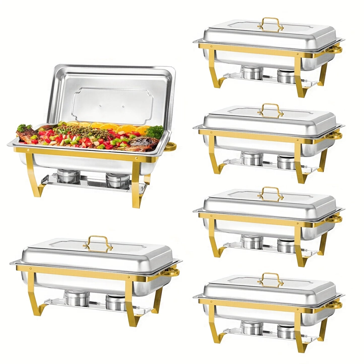 8pcs 9QT Golden Stainless Steel Chafing Dishes for Buffet,  Buffet Warmers Sets for Parties Weddings Catering Buffet