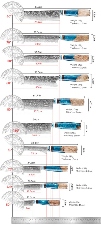 1-10pcs Japanese Santoku Knife Sharp Meat Cleaver Damascus Kitchen Knives Set Meat Cutting Chef Knife Fruit Knife Cooking Tools