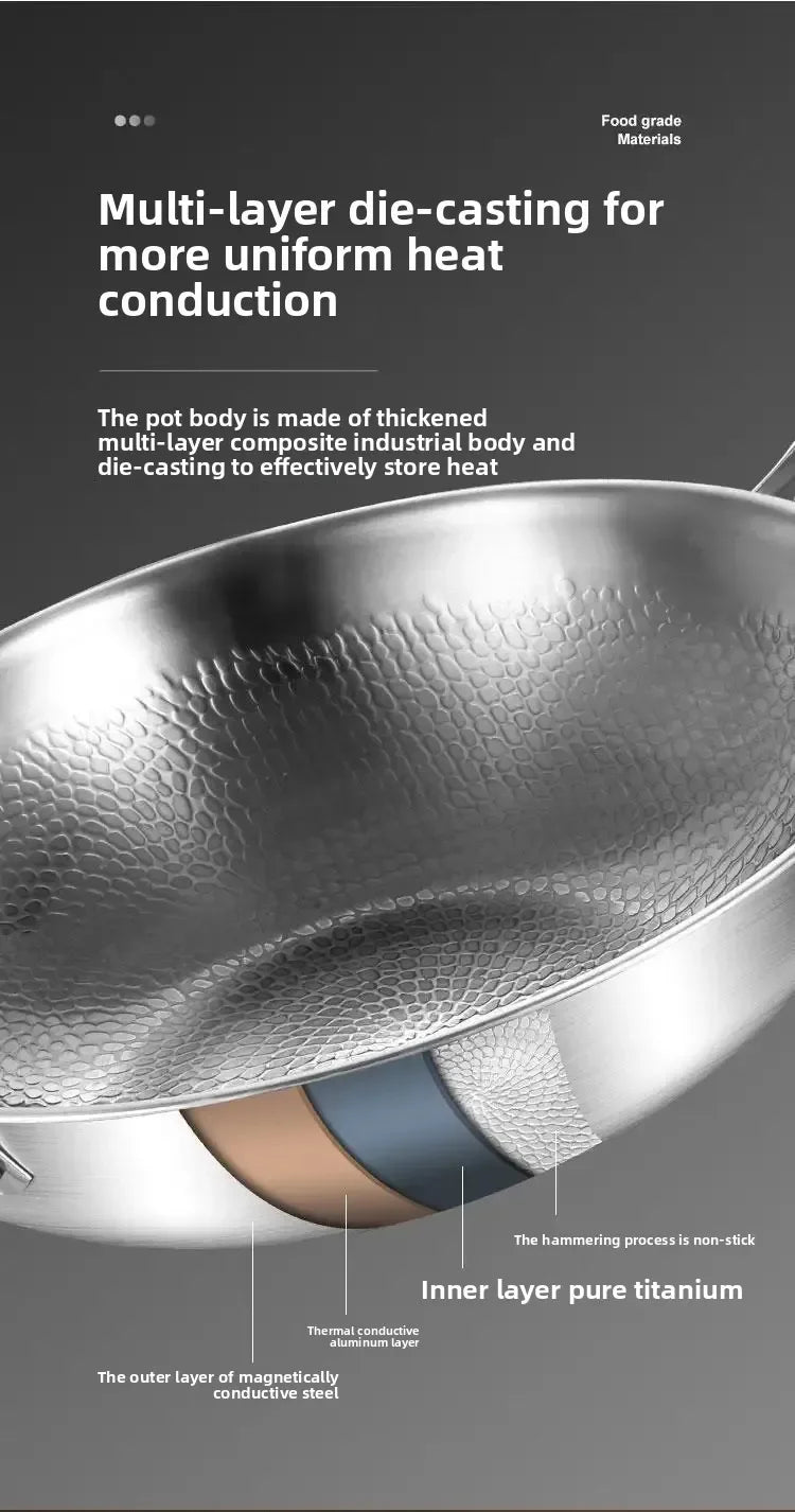 Titanium Wok Uncoated Titanium Wok Household Flat Bottom Non-stick Wok