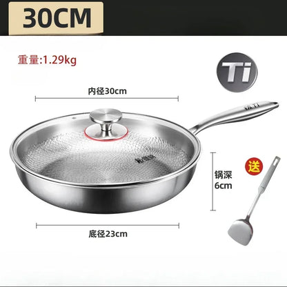 KENGQIANG Pure titanium frying pan Fish scale hammer uncoated non-stick pan Induction cooker universal with lid