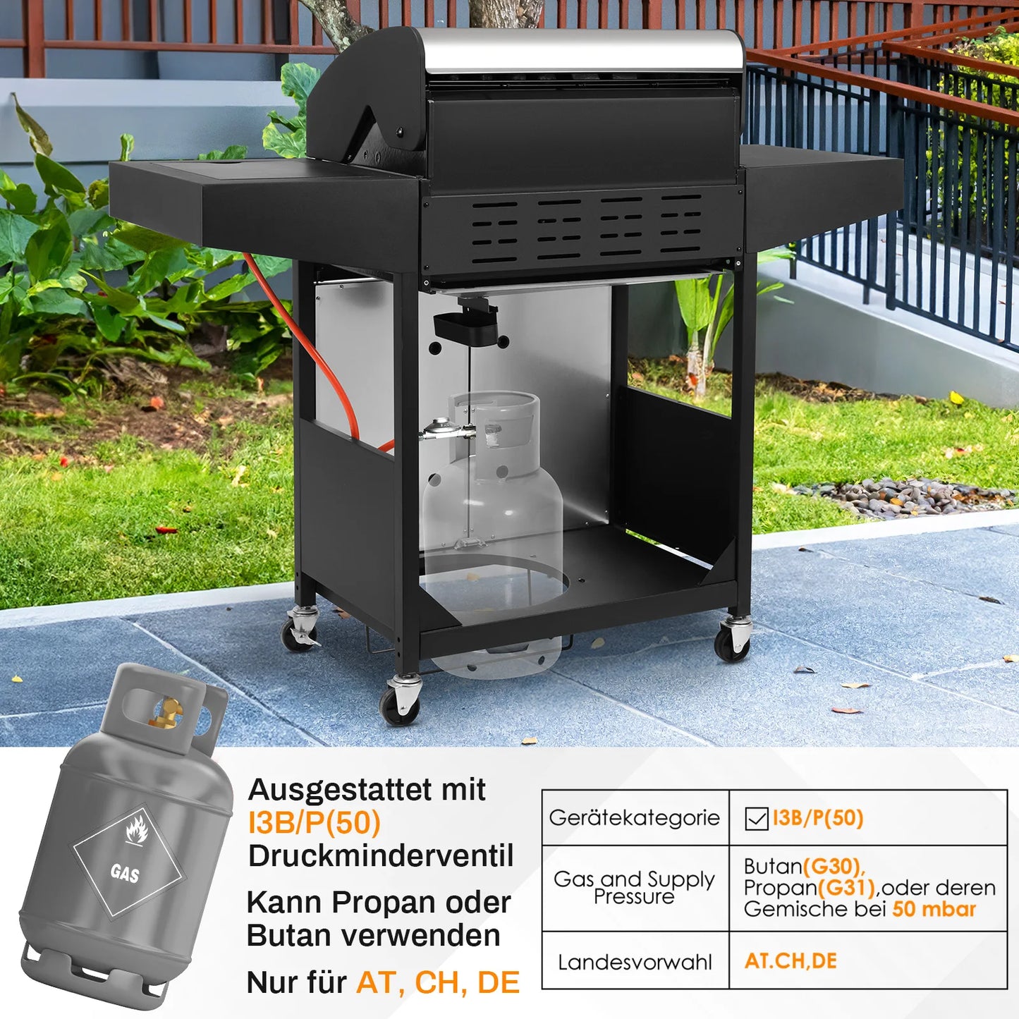 4+1 Burner Gas Grill with Side Burner 52,000 BTUs, Big Cooking Area, Propane BBQ Grill with Stainless Steel Panel for Outdoor