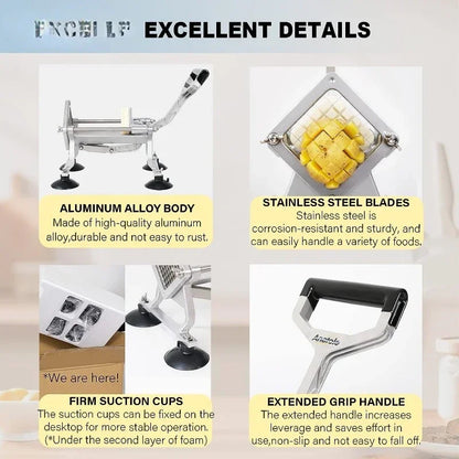 Commercial French Fry Cutter with 1/2'' 3/8'' 1/4'' 8-Wedge Stainless Steel BladesPotato Cutter Dicer Manual Vegetable Chopper