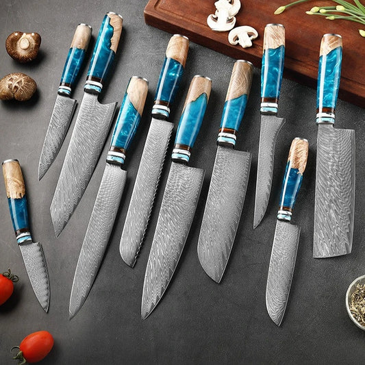 1-10pcs Japanese Santoku Knife Sharp Meat Cleaver Damascus Kitchen Knives Set Meat Cutting Chef Knife Fruit Knife Cooking Tools
