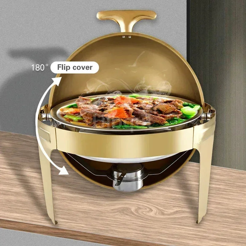 6L9L ellipse Food Warmer Stove Round Flip-Top Visual Buffet Stove Restaurant Stainless Steel Self-Service Tableware chafing dish
