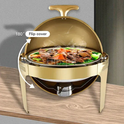 6L9L ellipse Food Warmer Stove Round Flip-Top Visual Buffet Stove Restaurant Stainless Steel Self-Service Tableware chafing dish