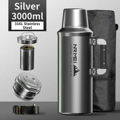 Stainless Steel Thermos Bottle, Vacuum Flask, Large Capacity, Outdoor Portable Thermal Jug, Insulated Water Bottle, 3.0L, 4.0L