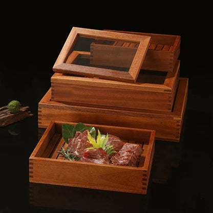 Japanese cuisine wooden sashimi Sushi box with lid fish salmon boxs wooden boxs beef plate box restaurant tableware food storage