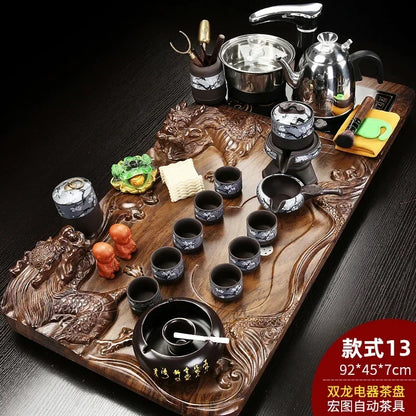 Solid Wood Tea Tray Purple Sand Kung Fu Tea Set Home  Induction Cooker Drinkware Tazas De Te Coffeeware Teawar