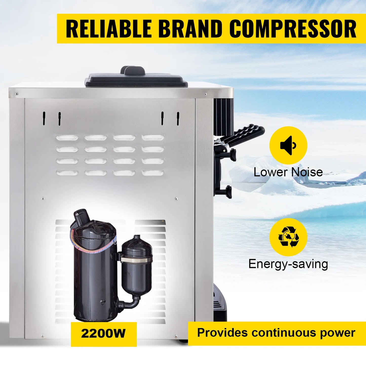 VEVOR Soft Ice Cream Machines 18-28L/H Commercial Sorbet Coolers Tricolor Desktop Sweet Cone Freezing Equipment Vending Machine