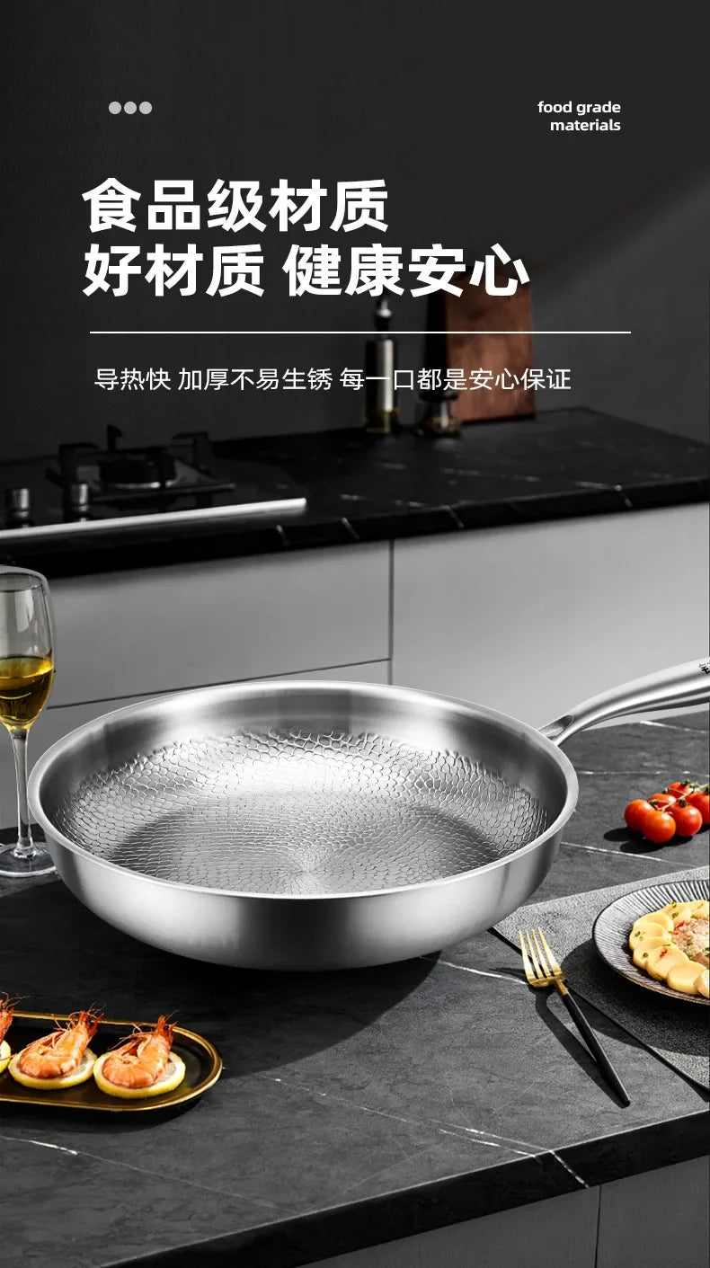 KENGQIANG Pure titanium frying pan Fish scale hammer uncoated non-stick pan Induction cooker universal with lid