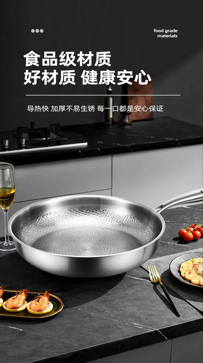 KENGQIANG Pure titanium frying pan Fish scale hammer uncoated non-stick pan Induction cooker universal with lid