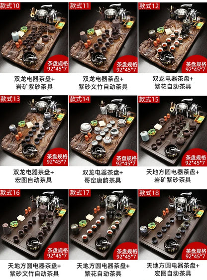 Solid Wood Tea Tray Purple Sand Kung Fu Tea Set Home  Induction Cooker Drinkware Tazas De Te Coffeeware Teawar
