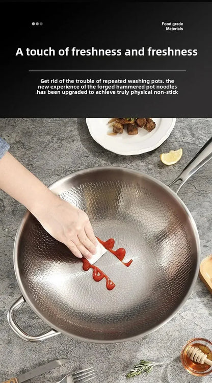 Titanium Wok Uncoated Titanium Wok Household Flat Bottom Non-stick Wok
