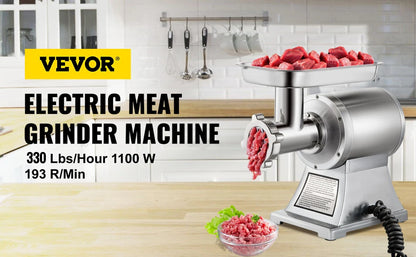 VEVOR Commercial Meat Grinder 550LB/h Electric Sausage Maker Stainless Steel with 2 Blades, Grinding Plates & Stuffing Tubes