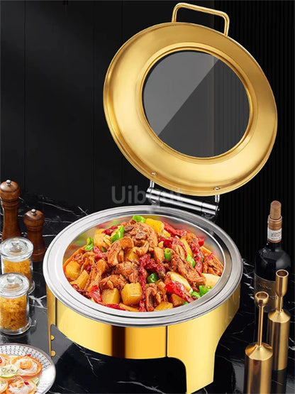 6L9L ellipse Food Warmer Stove Round Flip-Top Visual Buffet Stove Restaurant Stainless Steel Self-Service Tableware chafing dish
