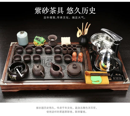 Solid Wood Tea Tray Purple Sand Kung Fu Tea Set Home  Induction Cooker Drinkware Tazas De Te Coffeeware Teawar