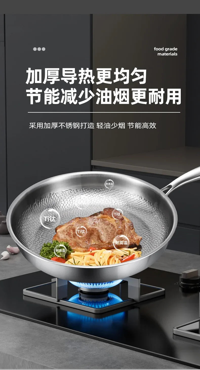 KENGQIANG Pure titanium frying pan Fish scale hammer uncoated non-stick pan Induction cooker universal with lid