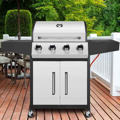 4+1 Burner Gas Grill with Side Burner 52,000 BTUs, Big Cooking Area, Propane BBQ Grill with Stainless Steel Panel for Outdoor