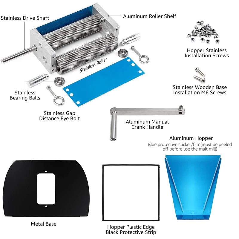 7.7LB Manual Malt Mill 2 Roller Stainless Steel Grain Crusher With Metal Base for Wheat Corn,Compatible with Electric Drill