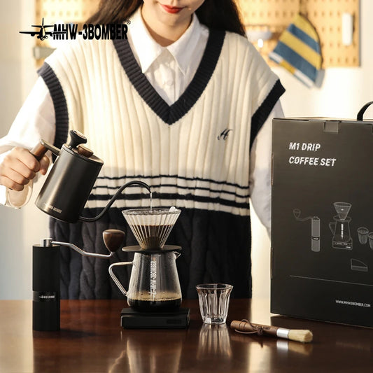 MHW-3BOMBER Deluxe Hand Brewed Coffee Set of 1 Pieces Kitchen Espresso Scale Coffee Grinder and Filter Cups Pour Over Kettle