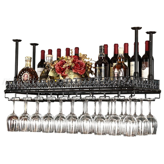 Metal Wine Glass Rack Upside Down Ceiling Hanging Goblet Glass Cup Holder Hanger Storage Home Bar Pub Wine Shelf Rack Organizer