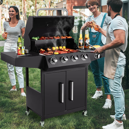 4+1 Burner Gas Grill with Side Burner 52,000 BTUs, Big Cooking Area, Propane BBQ Grill with Stainless Steel Panel for Outdoor