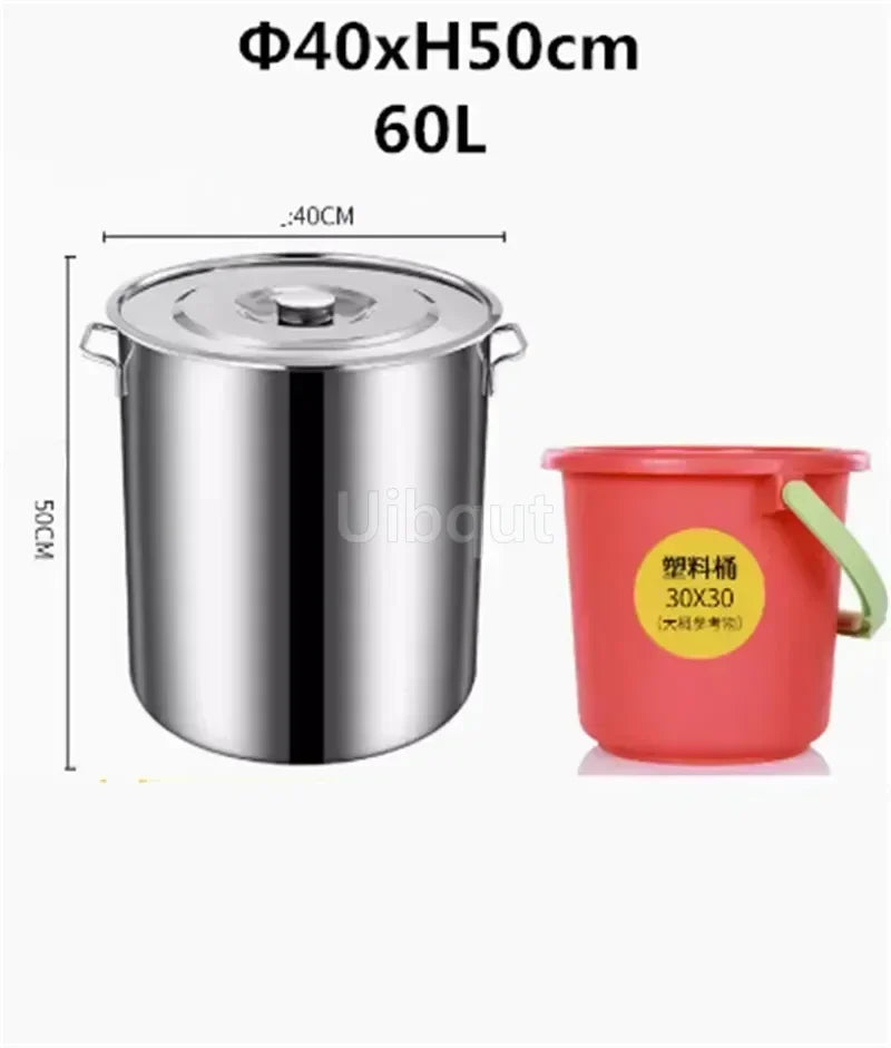 large Stainless steel thick Soup pot with handle lid big pot bucket pail water barrel household chef used kitchen cooking pots