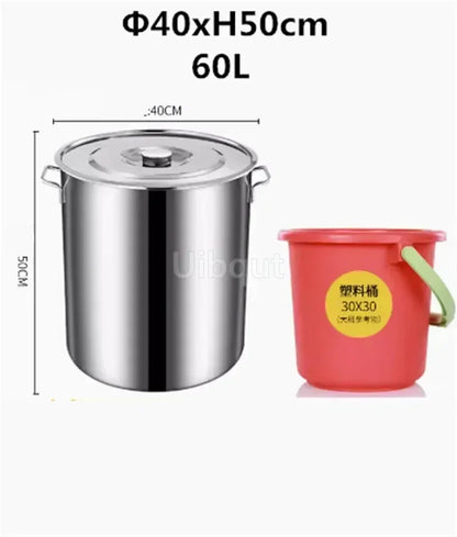 large Stainless steel thick Soup pot with handle lid big pot bucket pail water barrel household chef used kitchen cooking pots