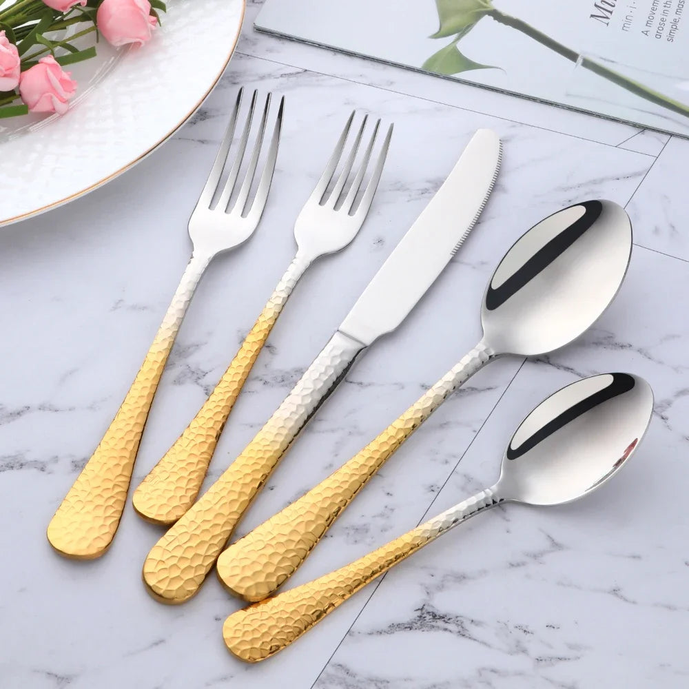 Buyer Star 5-45PCS Dream Color Flatware Gold Black Dinner Tableware Silverware Dinner Fork Spoon Knife Cutlery Set Drop Shipping