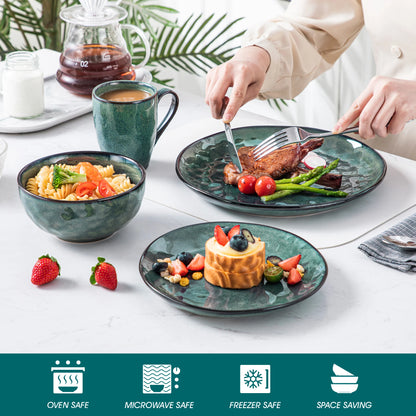 vancasso 16/32/48-Piece Starry Green Dinnerware Set,Kiln Change Glaze Porcelain Tableware Set with Dinner/Dessert Plate,Bowl,Mug