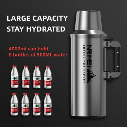 Stainless Steel Thermos Bottle, Vacuum Flask, Large Capacity, Outdoor Portable Thermal Jug, Insulated Water Bottle, 3.0L, 4.0L