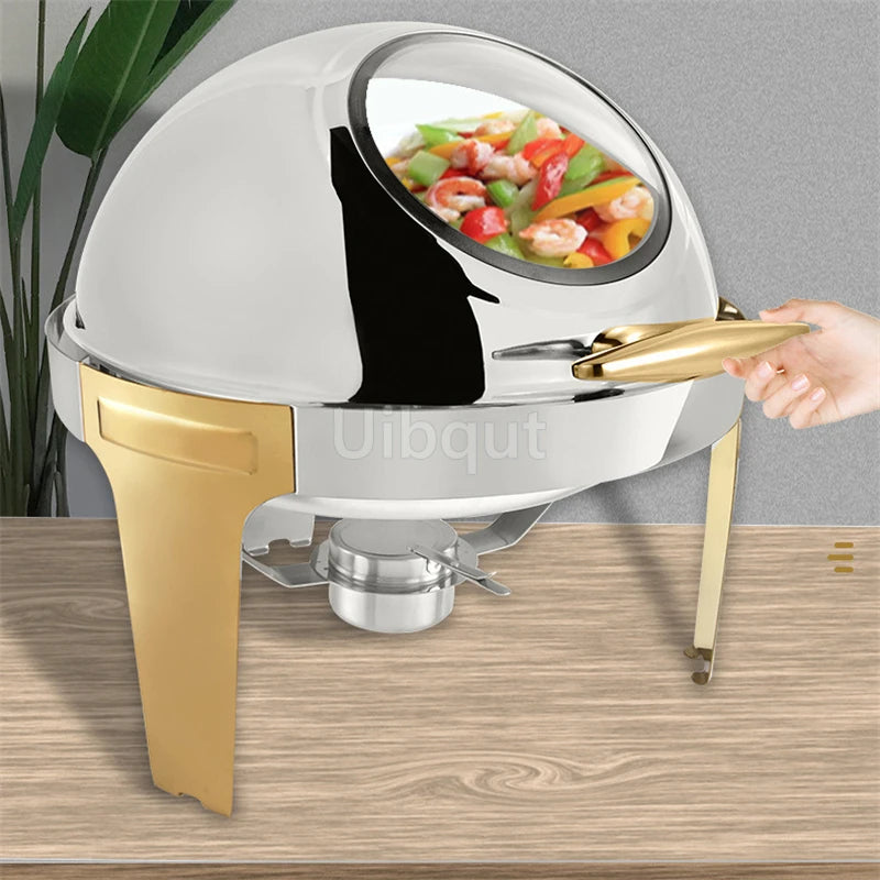 6L9L ellipse Food Warmer Stove Round Flip-Top Visual Buffet Stove Restaurant Stainless Steel Self-Service Tableware chafing dish