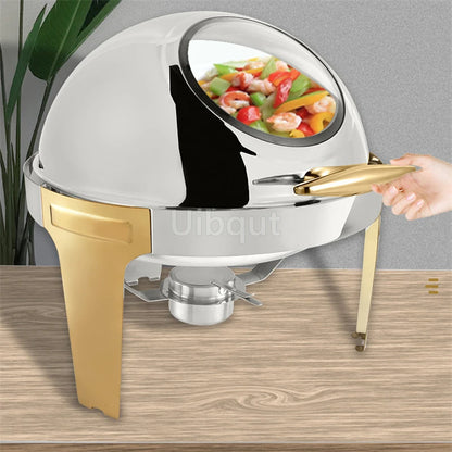 6L9L ellipse Food Warmer Stove Round Flip-Top Visual Buffet Stove Restaurant Stainless Steel Self-Service Tableware chafing dish
