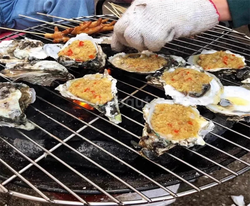 Stainless Steel 304 Food Grade 18-60CM ROUND BBQ Charcoal Grate Barbecue Grill Wire Grid Mesh Net with Two handles mesh net