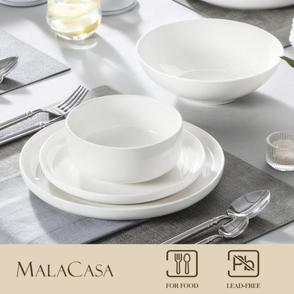 MALACASA 24 Piece Ceramic Plates White Dinnerware Set with 6 Pcs Dinner/Dessert Plates/Soup/Bowl Tableware Set Service for 6