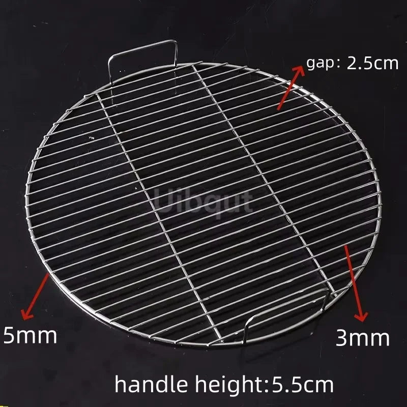 Stainless Steel 304 Food Grade 18-60CM ROUND BBQ Charcoal Grate Barbecue Grill Wire Grid Mesh Net with Two handles mesh net