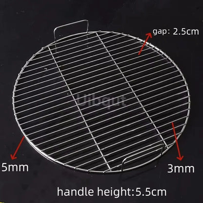 Stainless Steel 304 Food Grade 18-60CM ROUND BBQ Charcoal Grate Barbecue Grill Wire Grid Mesh Net with Two handles mesh net