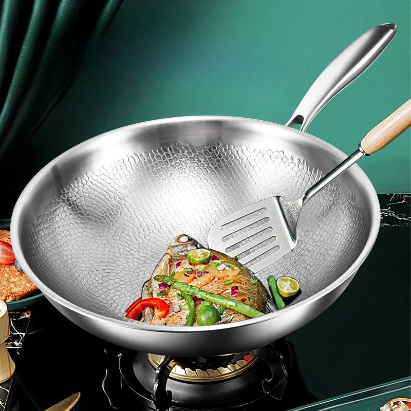Titanium Wok Uncoated Titanium Wok Household Flat Bottom Non-stick Wok