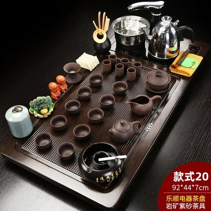 Solid Wood Tea Tray Purple Sand Kung Fu Tea Set Home  Induction Cooker Drinkware Tazas De Te Coffeeware Teawar