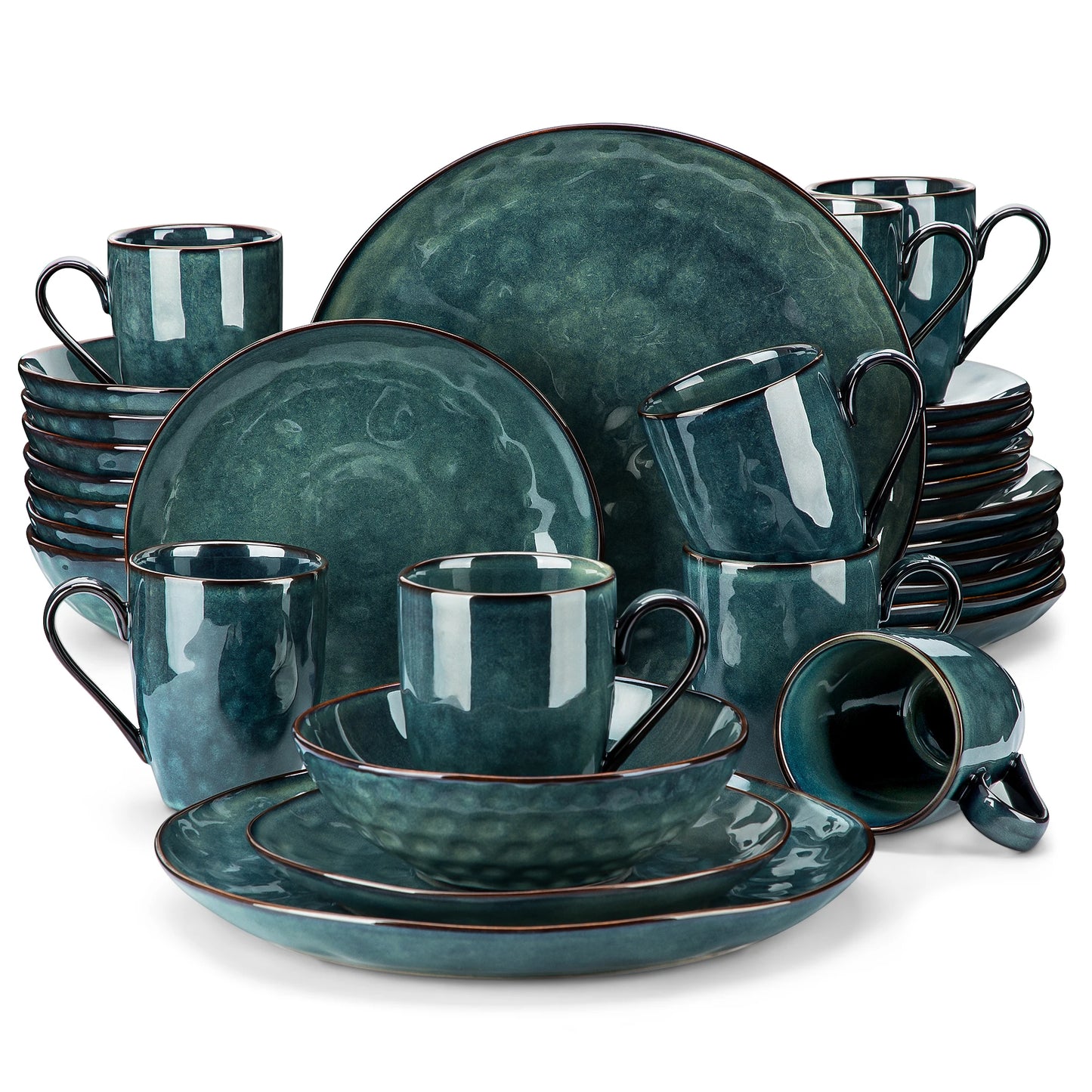 vancasso 16/32/48-Piece Starry Green Dinnerware Set,Kiln Change Glaze Porcelain Tableware Set with Dinner/Dessert Plate,Bowl,Mug