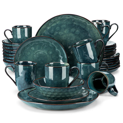 vancasso 16/32/48-Piece Starry Green Dinnerware Set,Kiln Change Glaze Porcelain Tableware Set with Dinner/Dessert Plate,Bowl,Mug